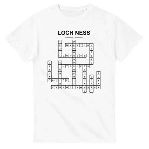 Monochrome crossword sheet for Loch Ness, with a large place-name heading, a letter grid, and numbered across and down clues.