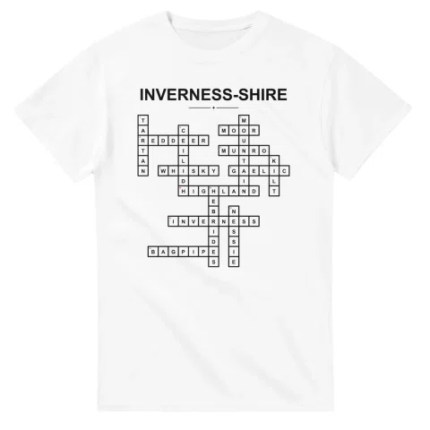 Monochrome crossword sheet for Inverness-shire, with a large place-name heading, a letter grid, and numbered across and down clues.
