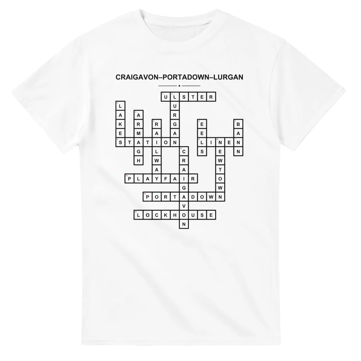 Monochrome crossword sheet for Craigavon-Portadown-Lurgan, with a large place-name heading, a letter grid, and numbered across and down clues.
