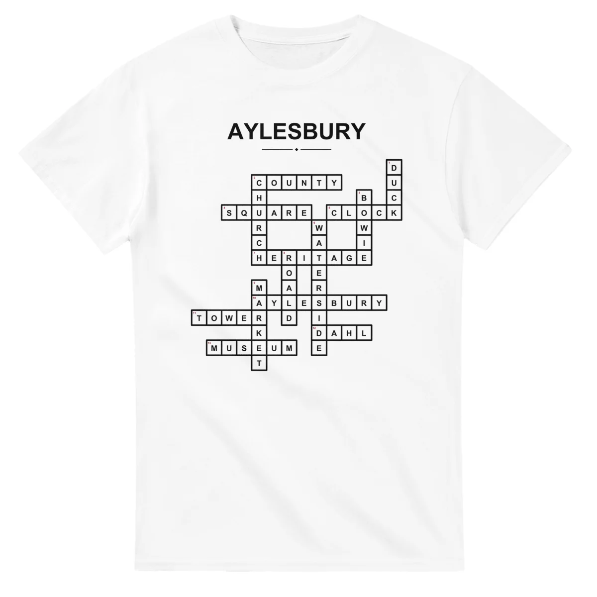 Monochrome crossword sheet for Aylesbury, with a large place-name heading, a letter grid, and numbered across and down clues.
