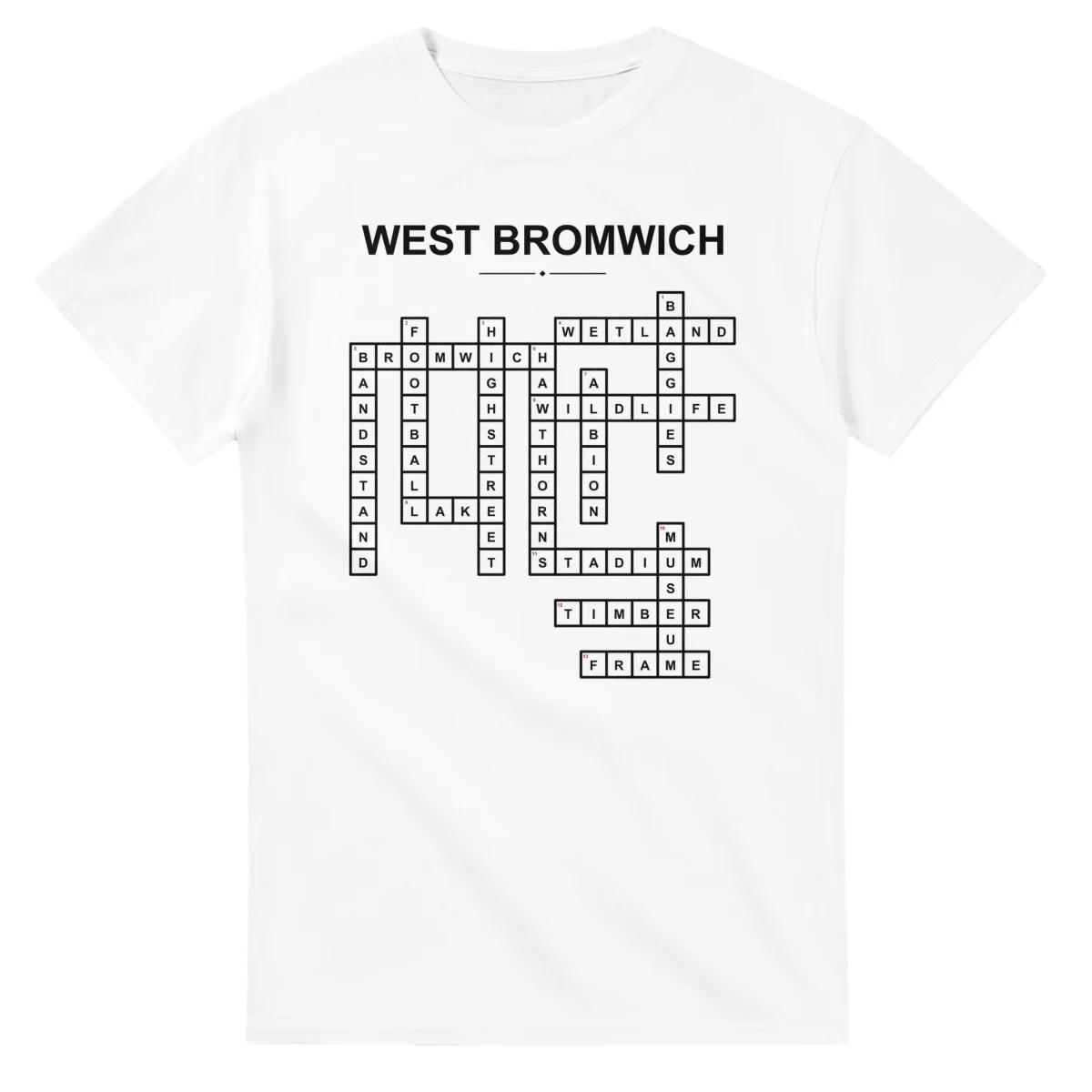 Monochrome crossword sheet for West Bromwich, with a large place-name heading, a letter grid, and numbered across and down clues.